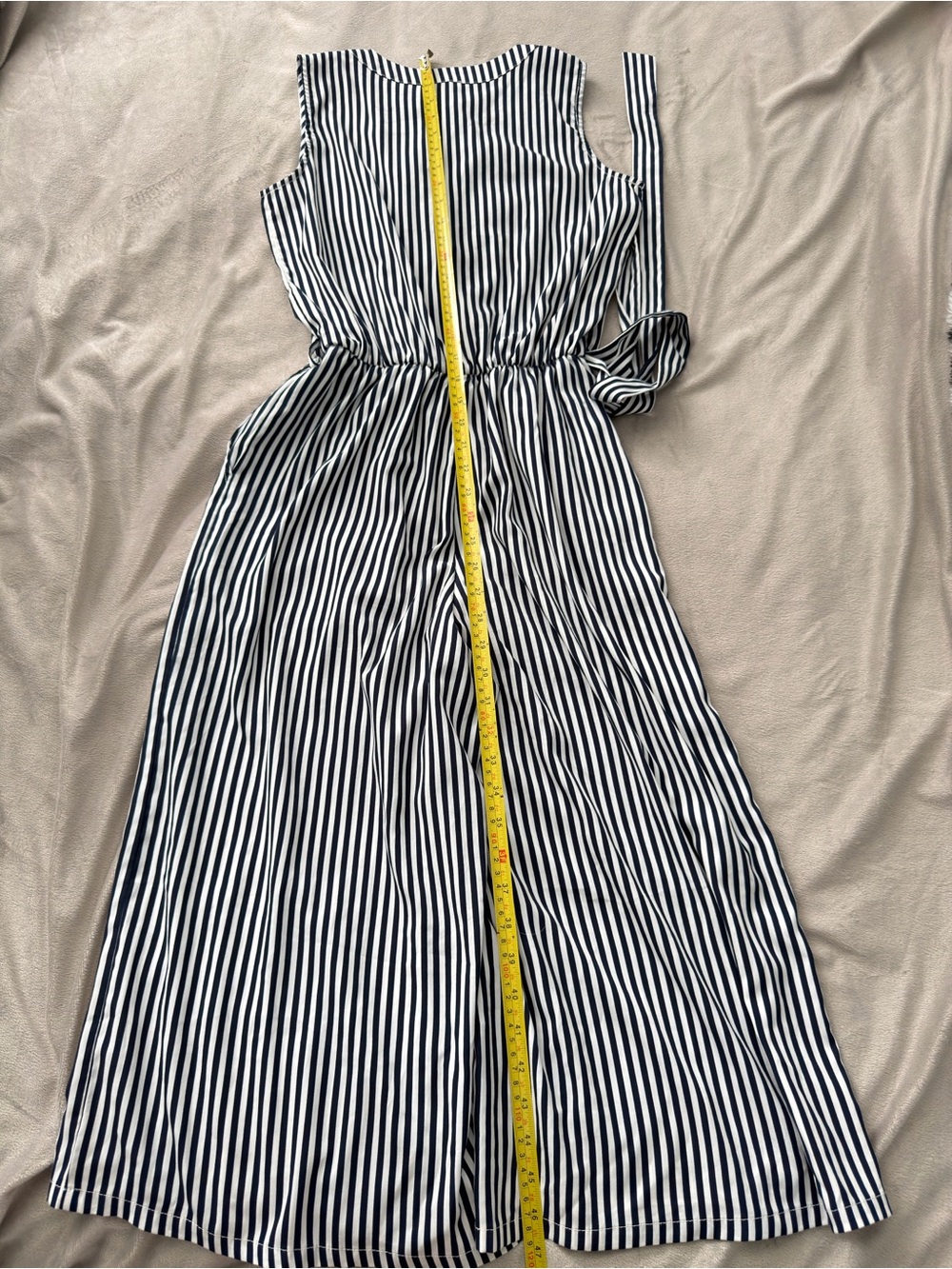 Striped Navy and White Sleeveless Ankle Romper